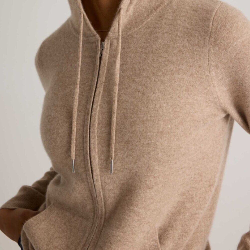 NWT Quince Mongolian Cashmere Full-Zip Hoodie Womens S Oatmeal - Picture 2 of 7